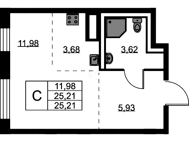 Квартира студия 25.21 м², 9/9 эт., ЖК «Квартал Лаголово»
